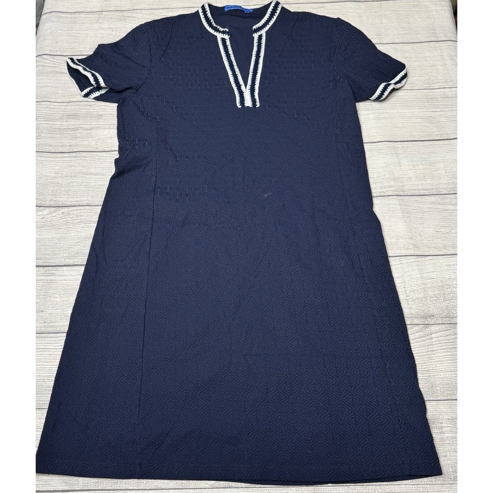 J.McLaughlin‎ Tesni Dress Women's Medium Navy White Tunic Shift Old Money